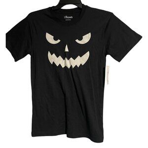 10Threads Black Halloween Pumpkin Face Graphic Tee Womens Small Cotton Blend